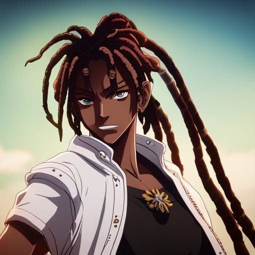 Black Anime Character with Dreads in Detailed Style