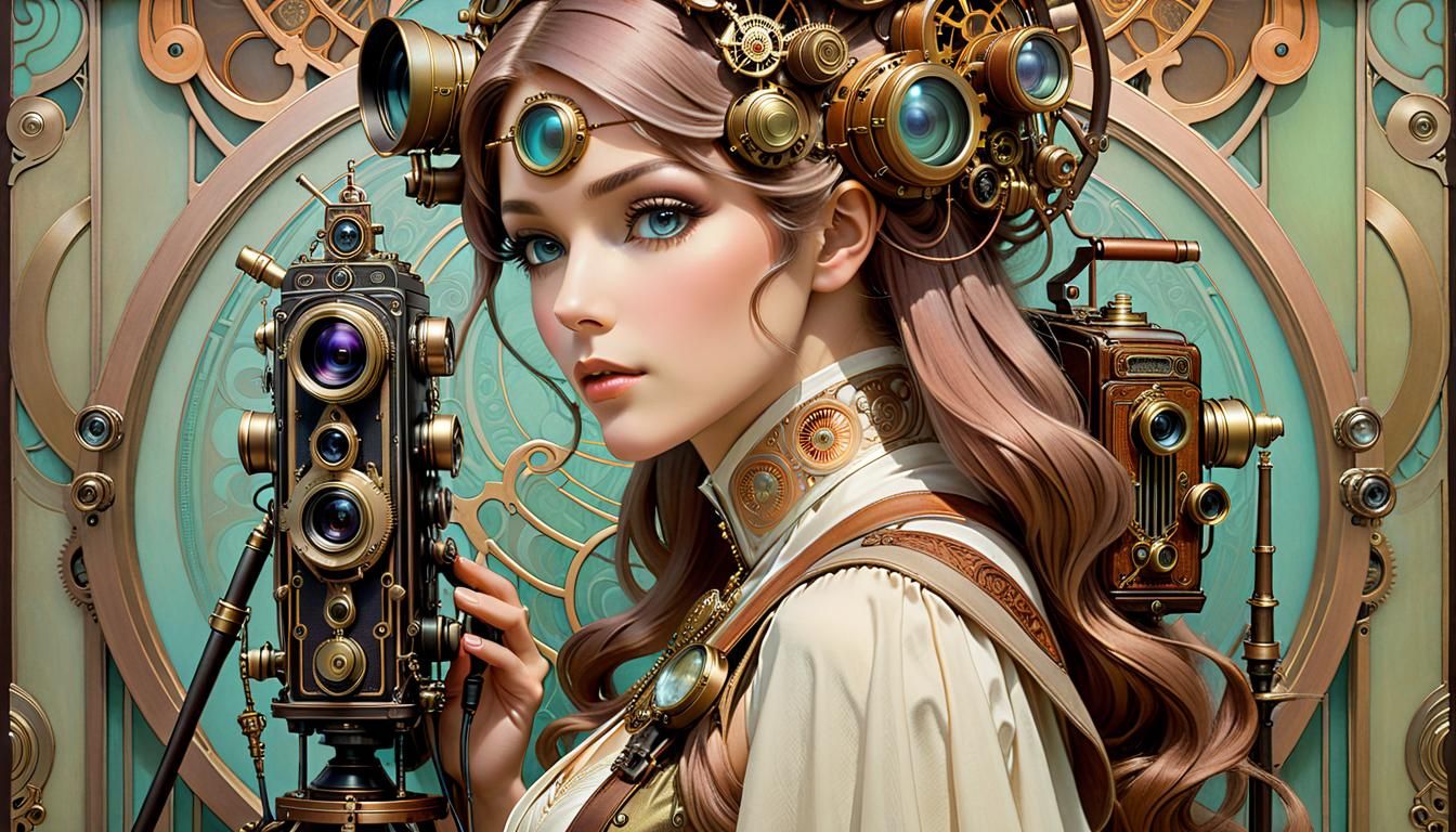 Steampunk Android Woman in Art Nouveau Style