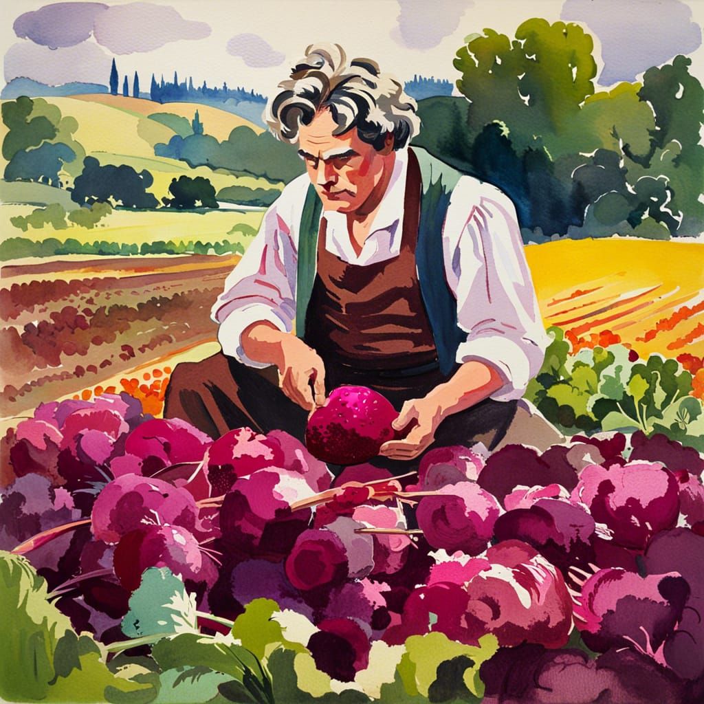 Beethoven Harvests Beetroot: Gouache Impressionist Masterpie...