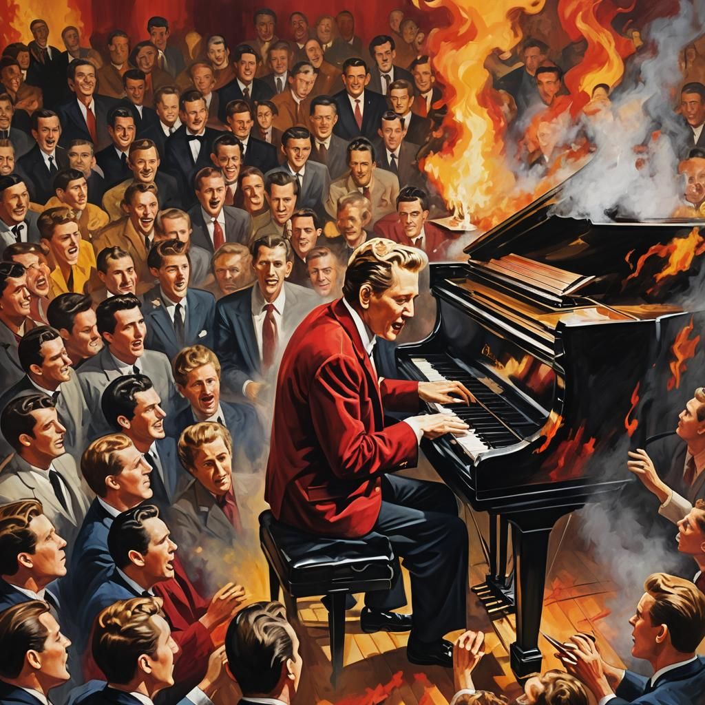 Jerry Lee Lewis Burning Piano, Fauvist Oil Painting