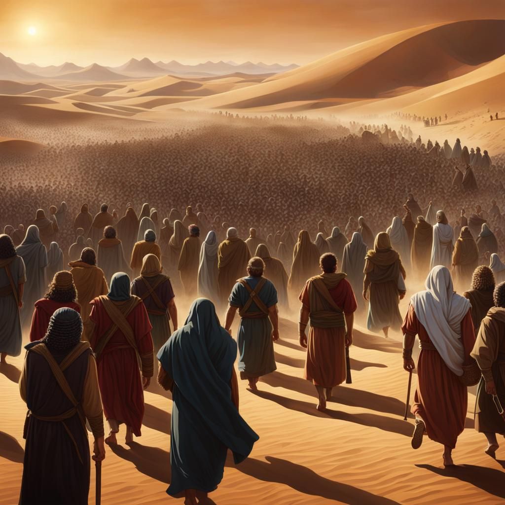 Moses Leading People Through Desert Landscape
