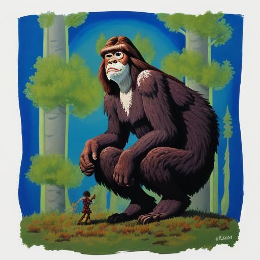 Bigfoot Woman in Detailed Gouache Painting