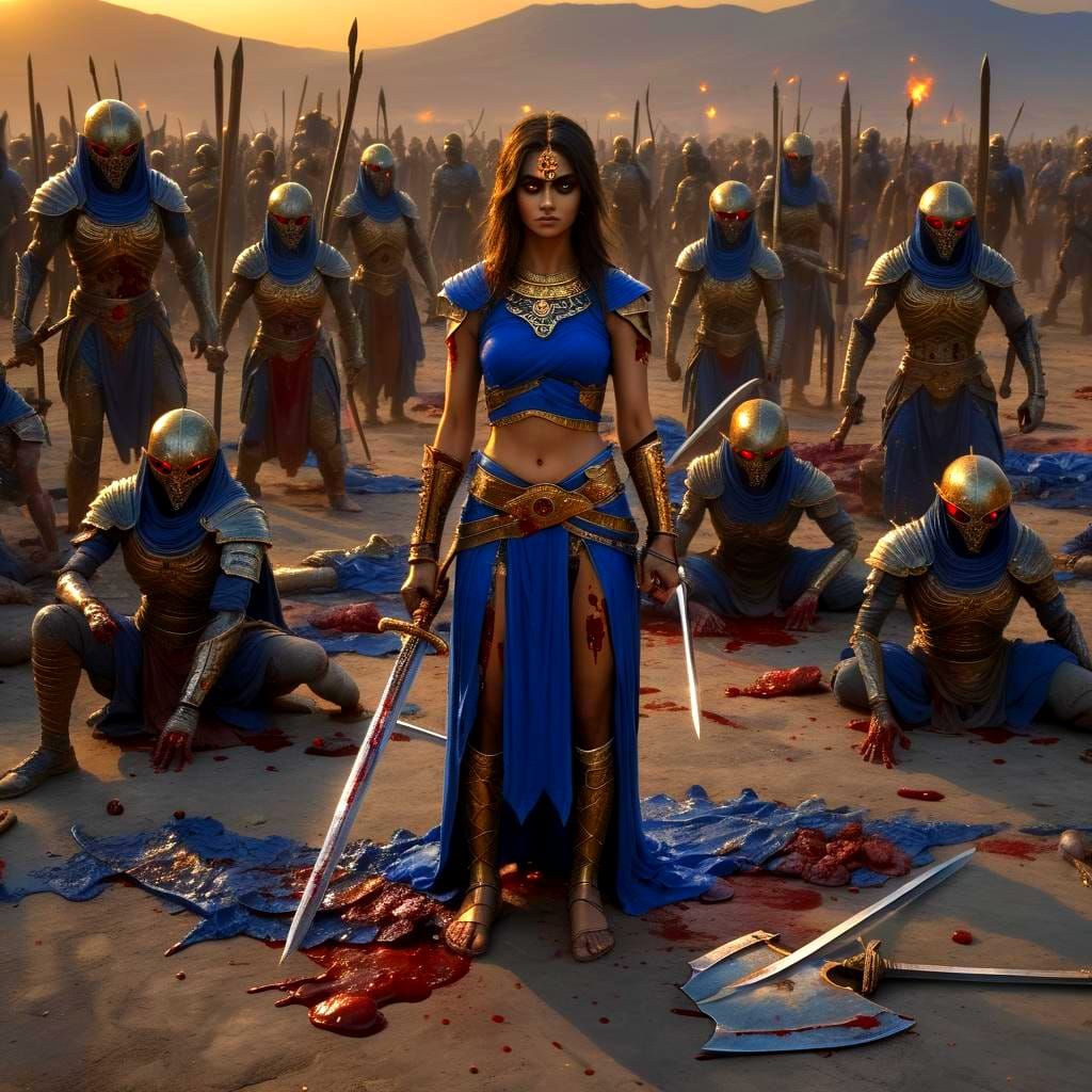 Persian Warrior Women in Bloody Alien Battle, 3D Anime Art