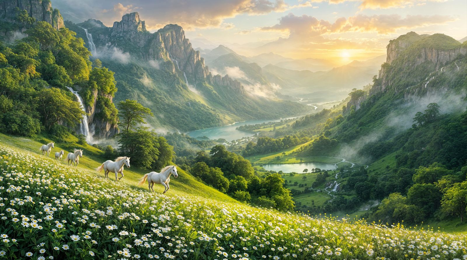 White Horses Run in a Paradise Meadow