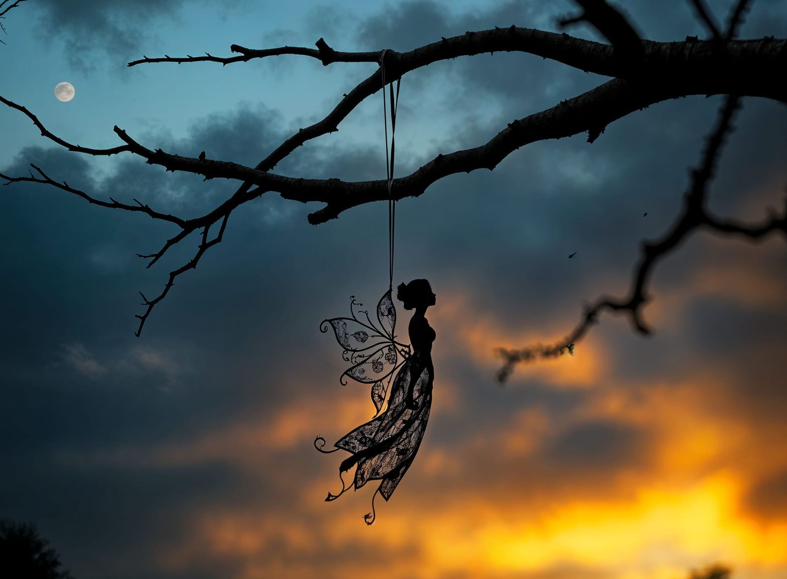 Gnarled Tree Silhouette Art in Moody Hyperrealism