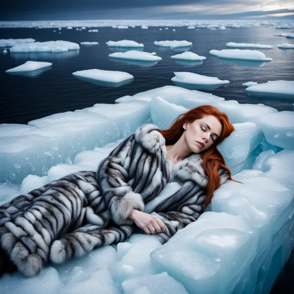 Redhead Sleeps in Ice Bed: Silver Nitrate Photo