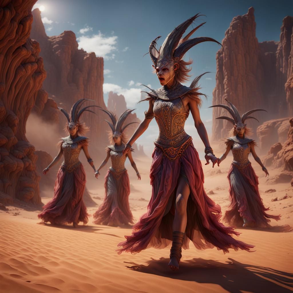 Witches Dancing in Dystopian Desert: Fantasy Concept Art