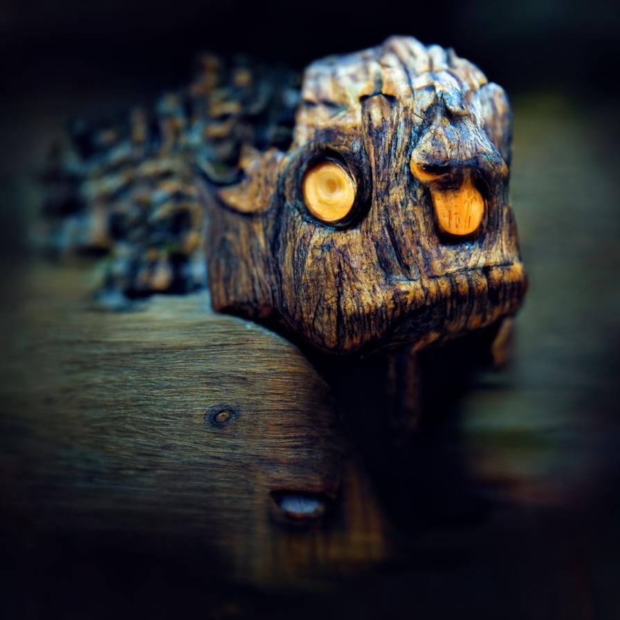 Detailed Wooden Monster Head Sculpture