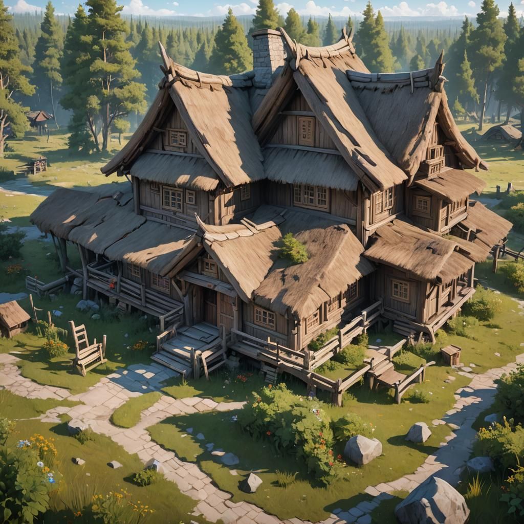 Russian Tundra Cottage on Chicken Feet: 3D Anime Art