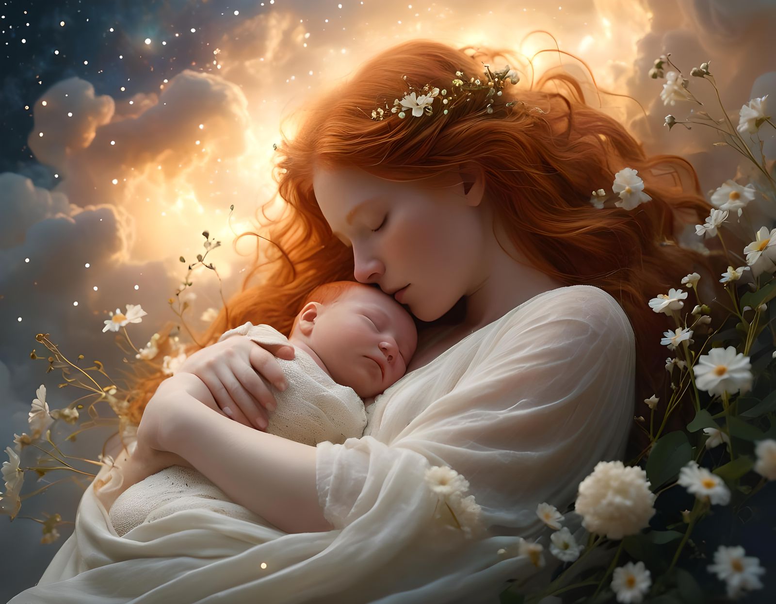 Ethereal Baby Girl in Tranquil, Warm Light: Charcoal Drawing