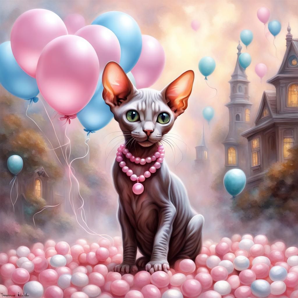 Sphinx Cat's Candy Balloon Fantasy, Hyperdetailed Art