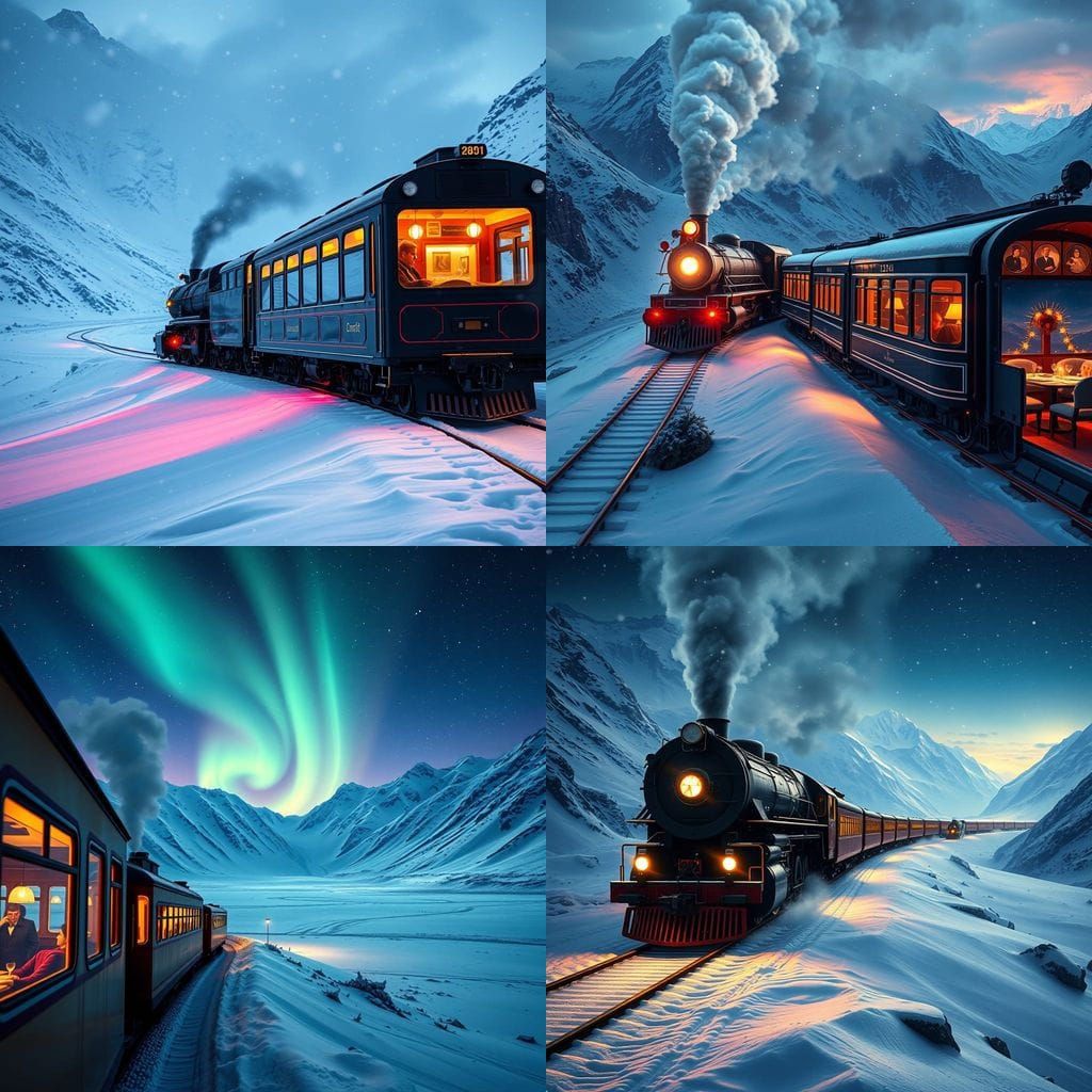 Winter Train Journey Through Snowy Mountains