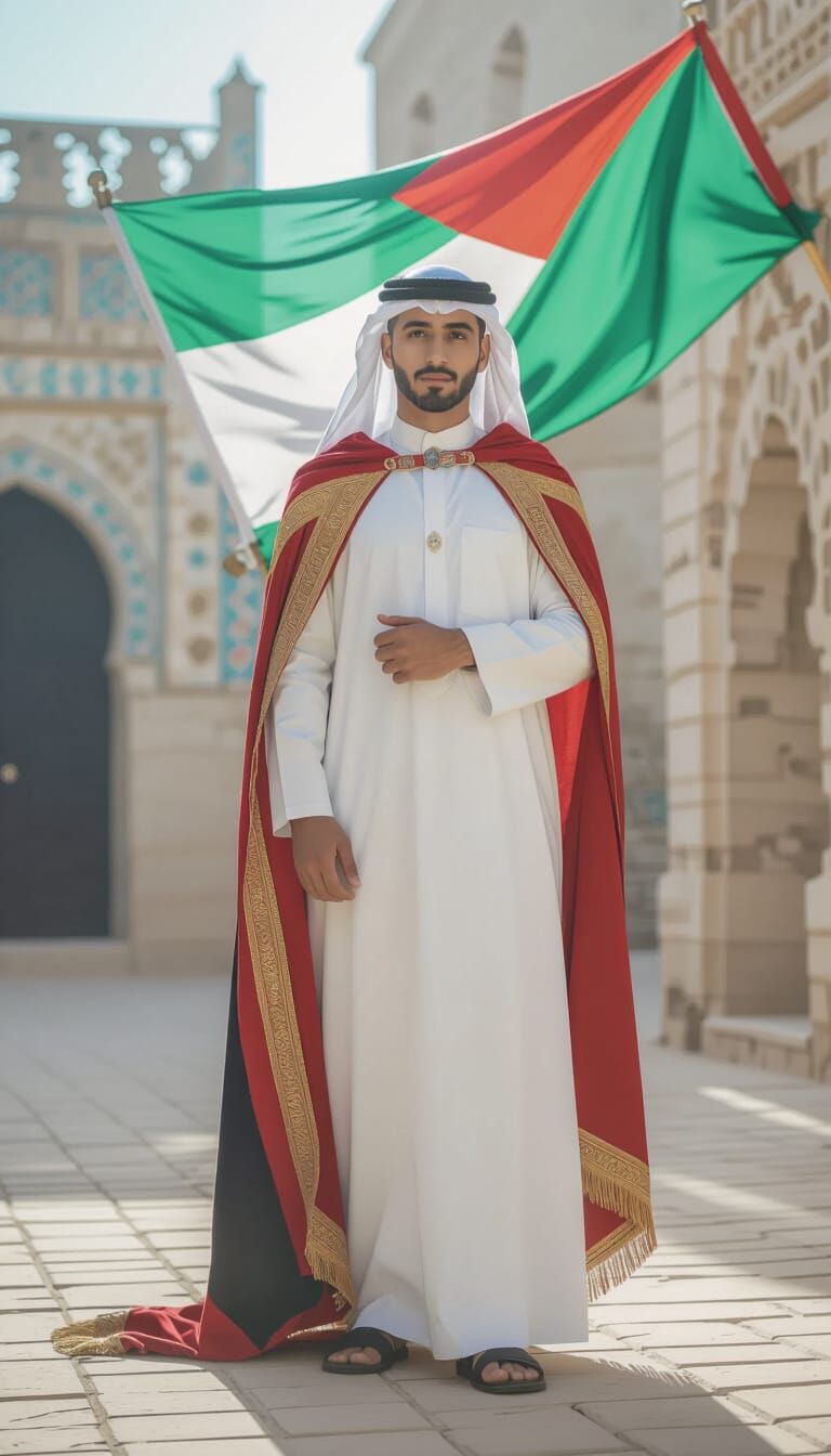 Cinematic Portrait of Man with Yemeni Flag Cloak