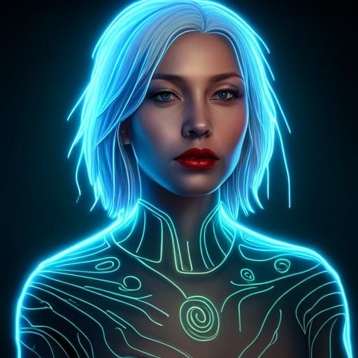 Neon Girl Hologram in Cyberpunk Style
