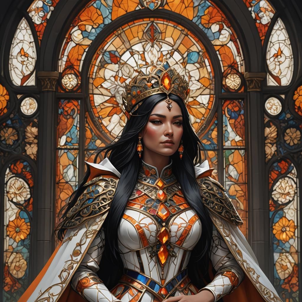 Stained Glass Window: Onyx Queen in Orange and White