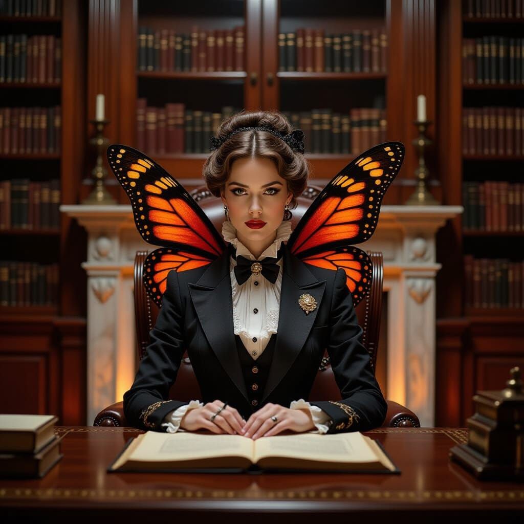 Butterfly Woman in Gothic Study