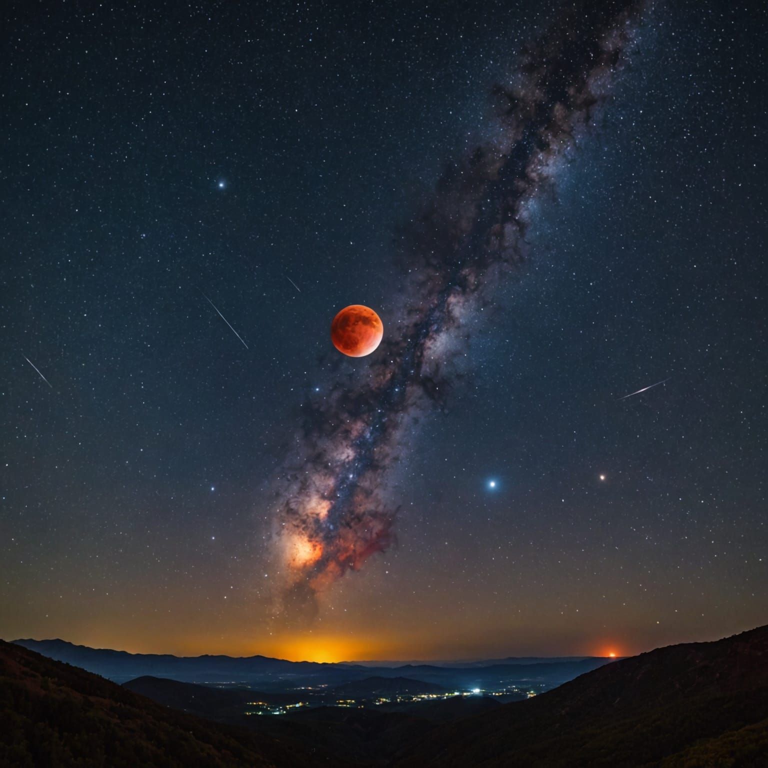 Blood Moon Over Starry Milky Way