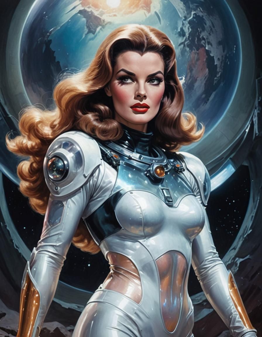 Retro Sci-Fi Astronaut on Alien Planet