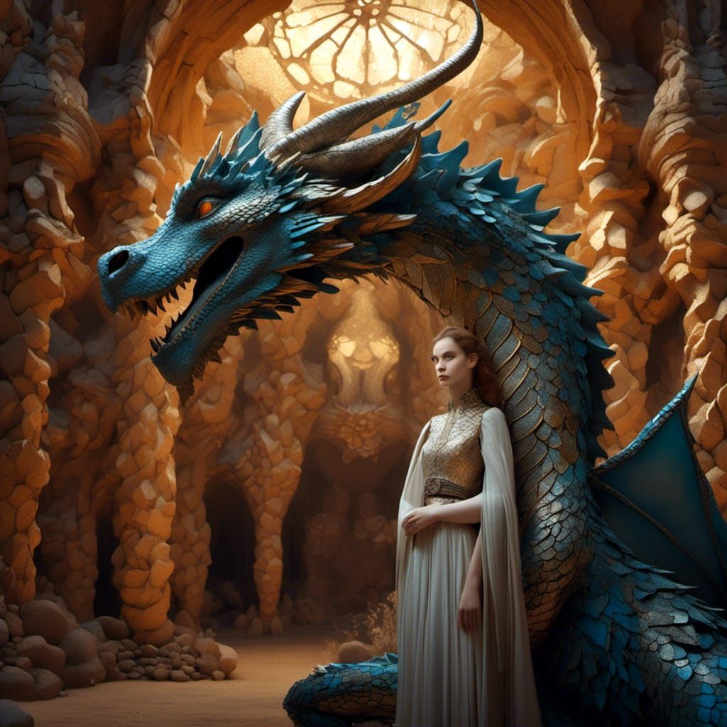 Dragon Keeper: Klimt and Gaudi Inspired Digital Art