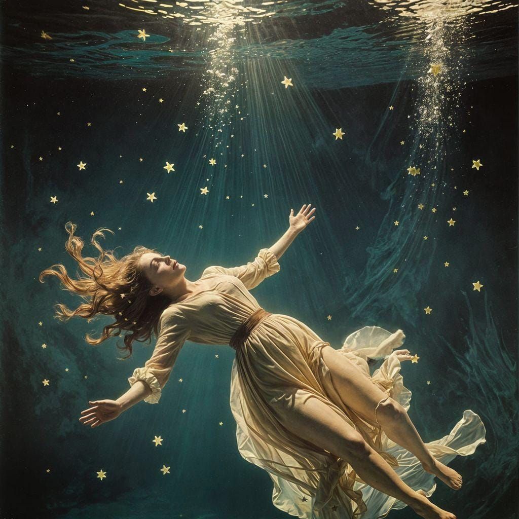 Underwater Woman Portrait in Parrish Style