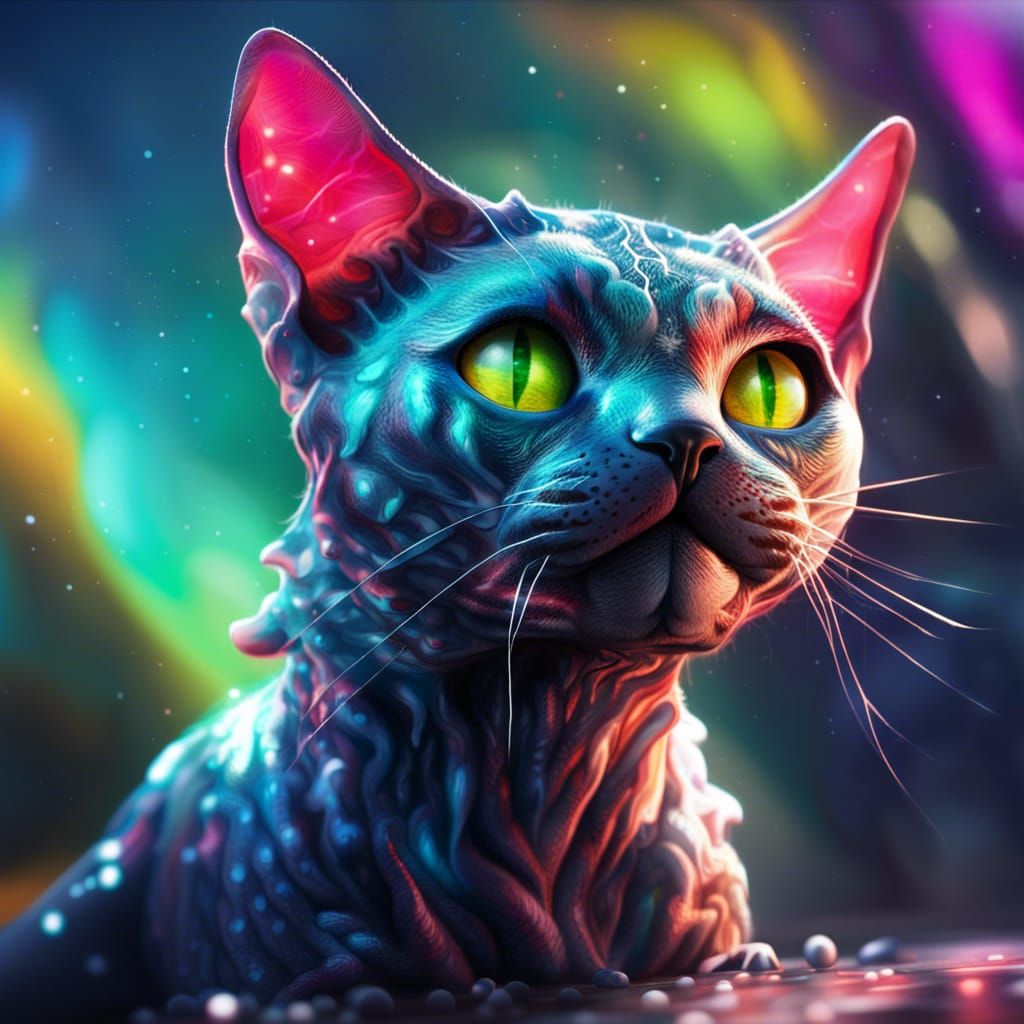 Hyperrealistic Alien Cat in Splash Art Style