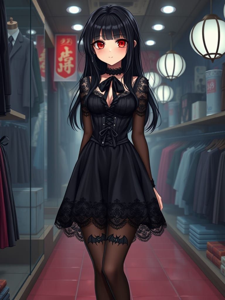 Ethereal Gothic Vampire in a Dark Chic Outfit