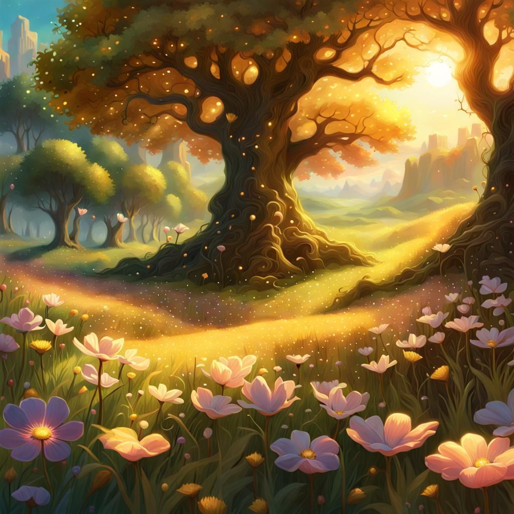 Sparkling Fairy Treasure Map on Blooming Field