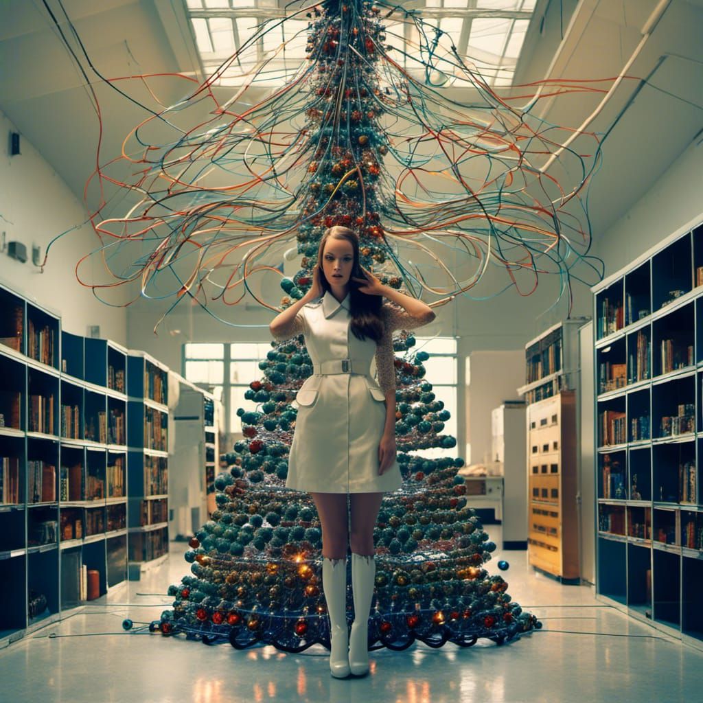 Laboratory Christmas Tree Portrait in Surrealist Style