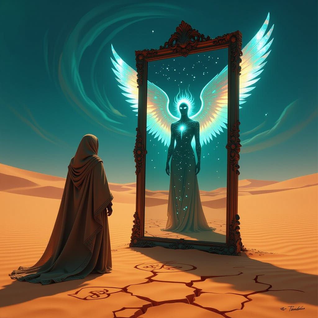Mystical Desert Mirror Reflects Celestial Being
