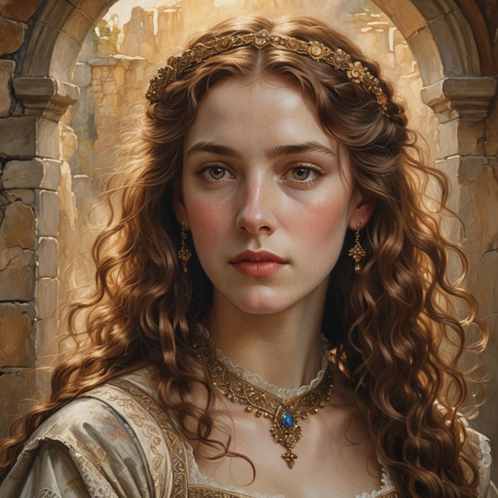 Medieval Maid Portrait in Pre-Raphaelite Style