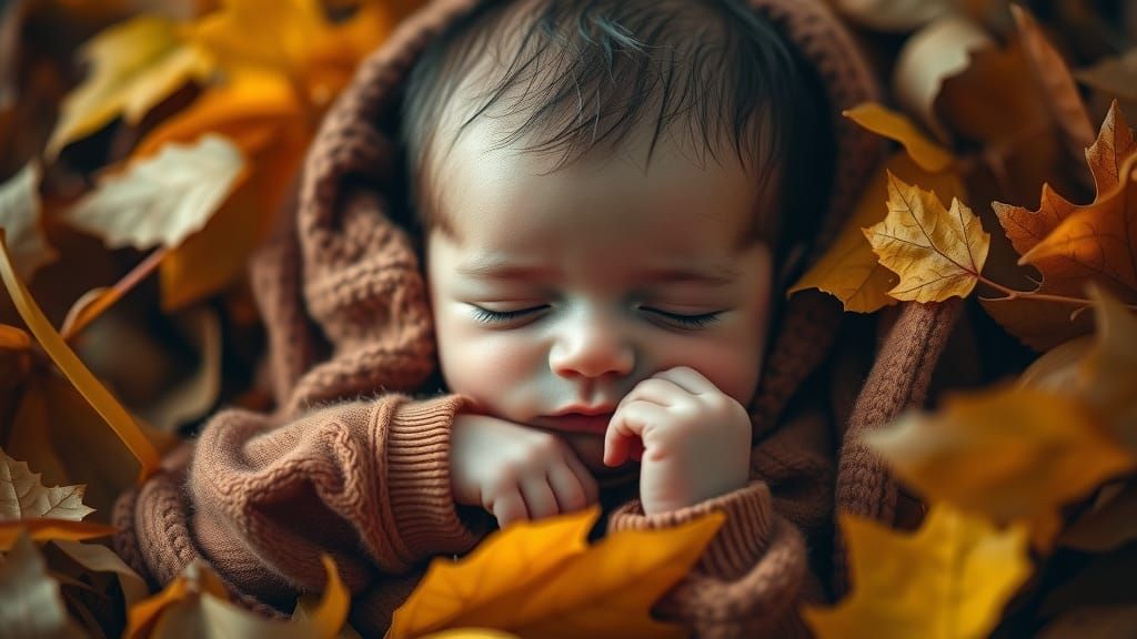 Autumn Newborn Portrait in High-Contrast Style