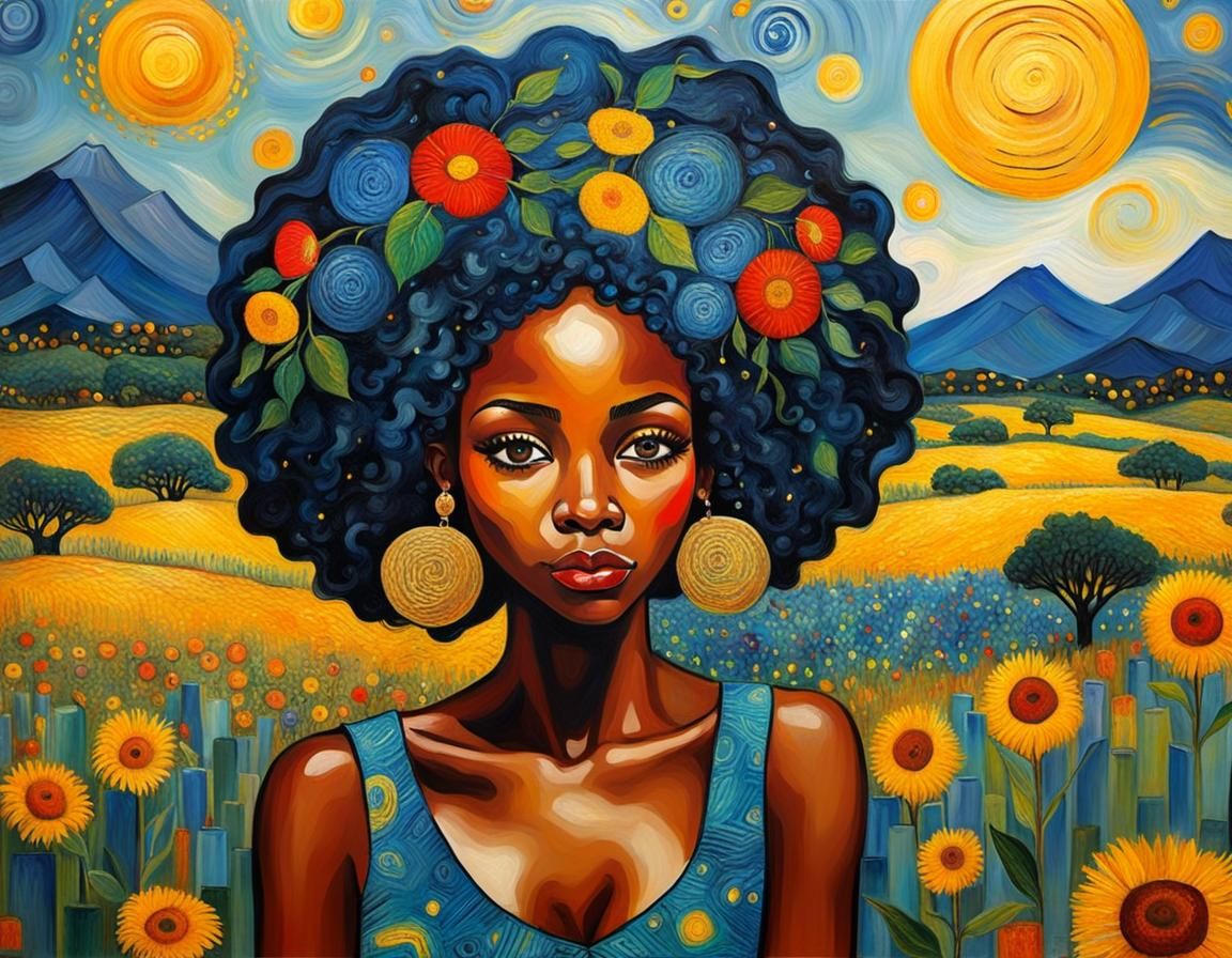 Colorful African Woman Portrait Inspired by Textile Art