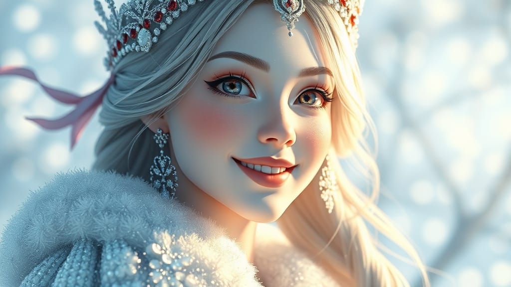 Translucent Snow Queen in Anime Style 3D Art