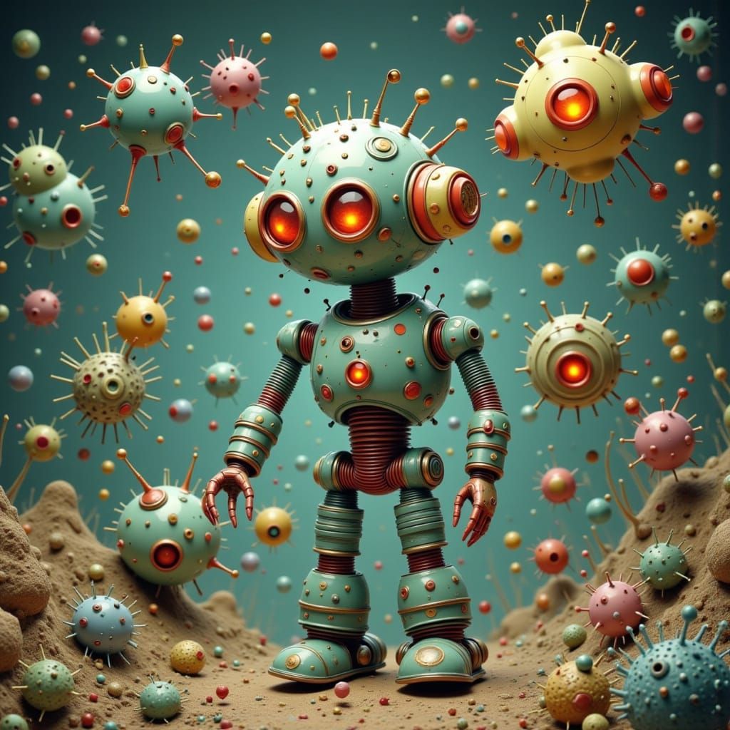 Surreal Robot Child's Microscopic Battle