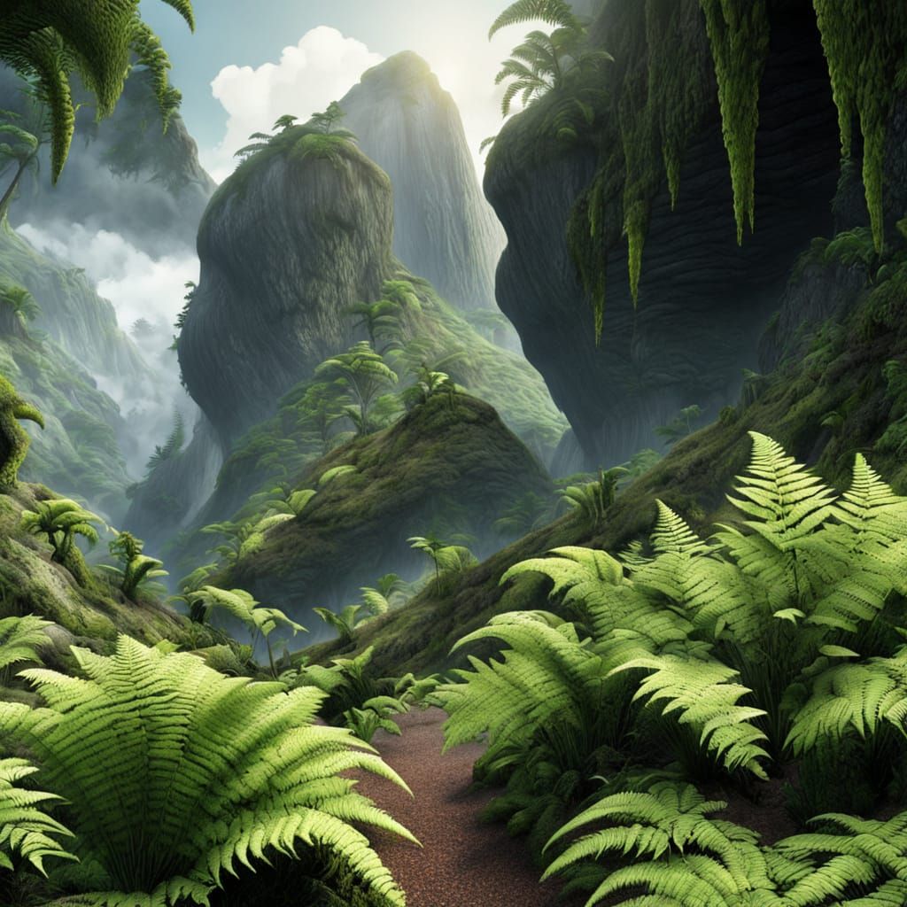 Lush Jurassic Forest with Volcanic Cliffs in 8K