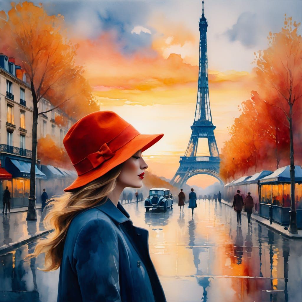 Paris Cityscape at Golden Hour in Vibrant Oil Painting Style