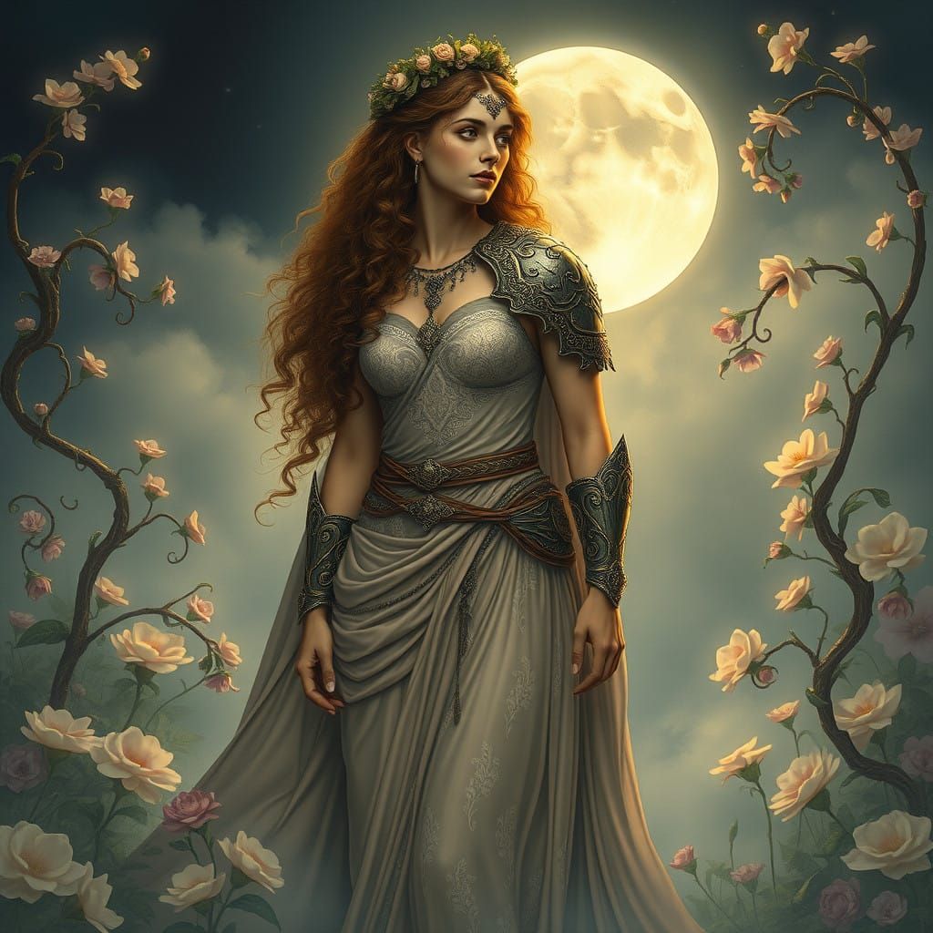 Ethereal Art Nouveau Portrait of a Mythical Women Warrior