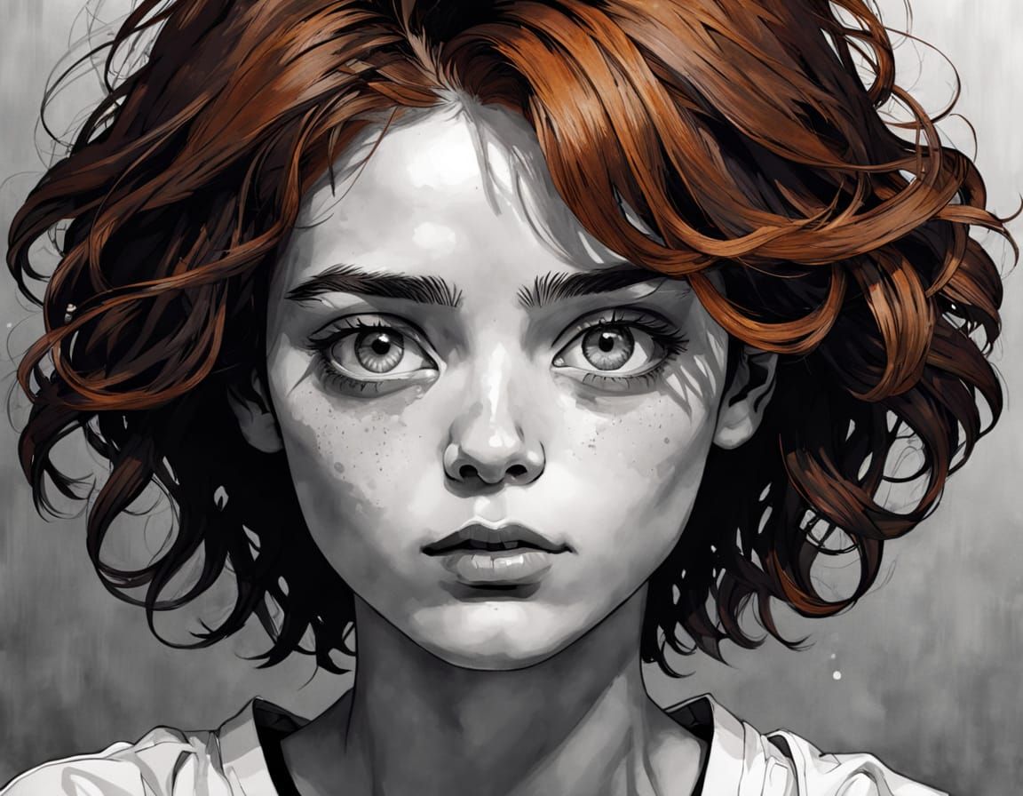 Serene Auburn Beauty in Monochrome