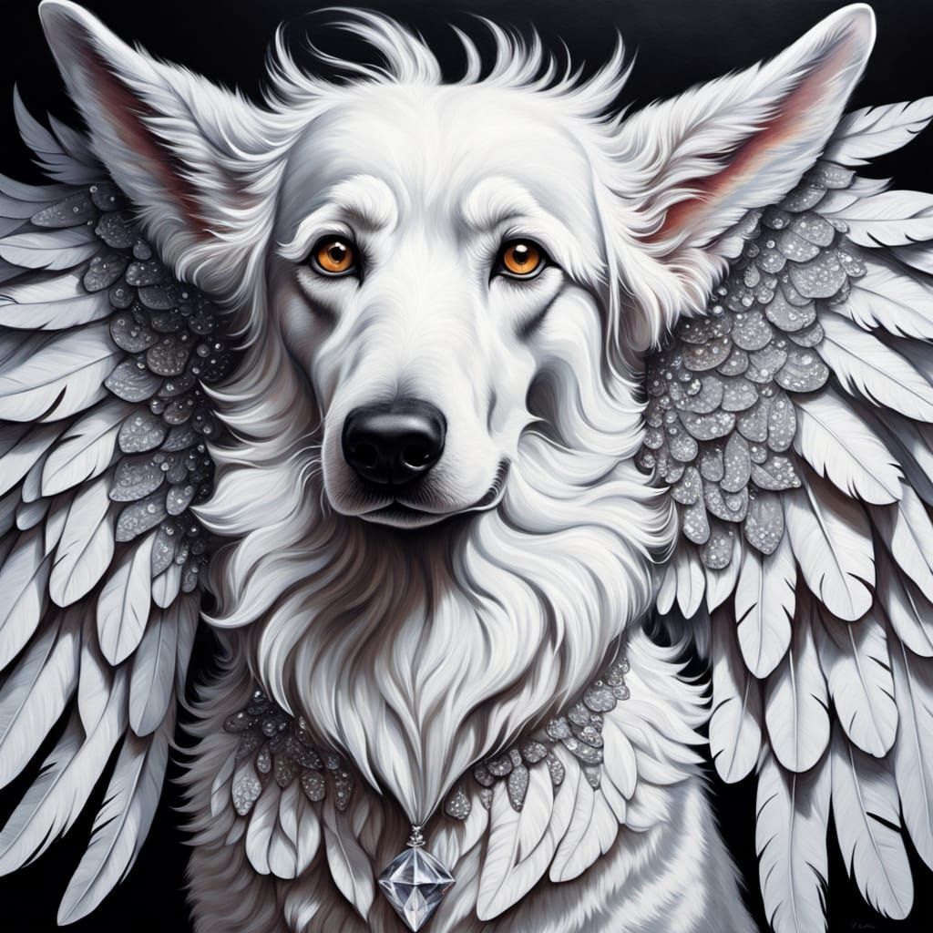 Surreal Diamond-Winged Dog in a Dali-esque Style