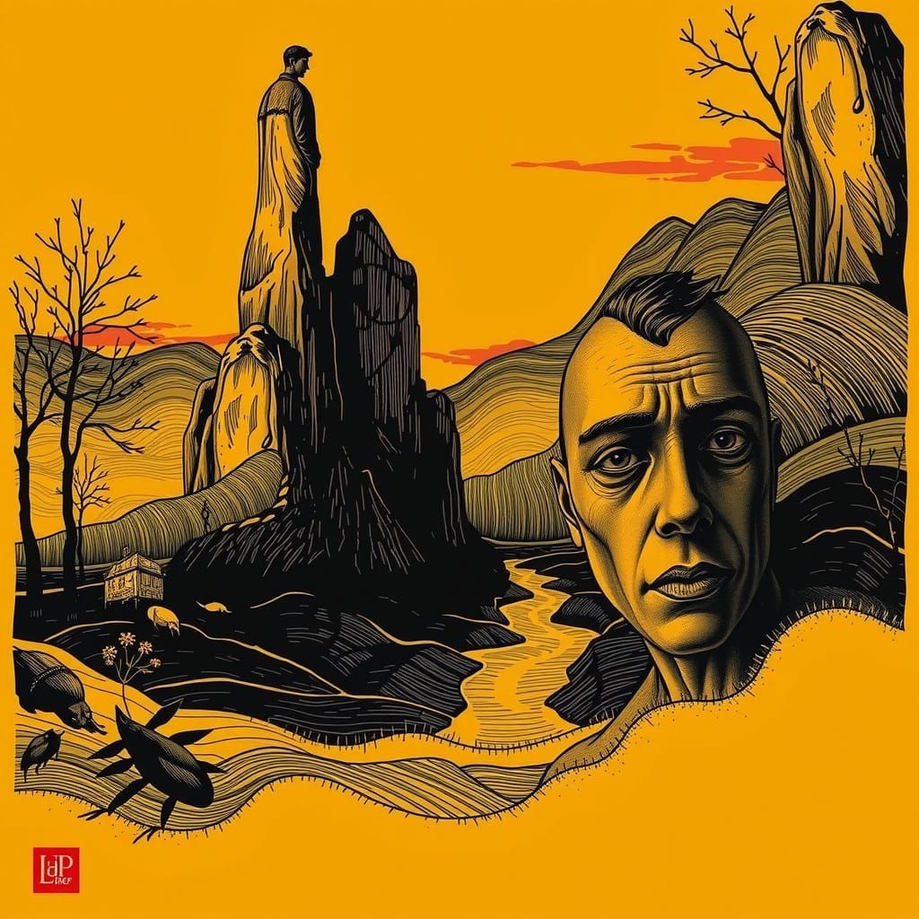 Vibrant Landscape with Pink Skin and Golden Leaves