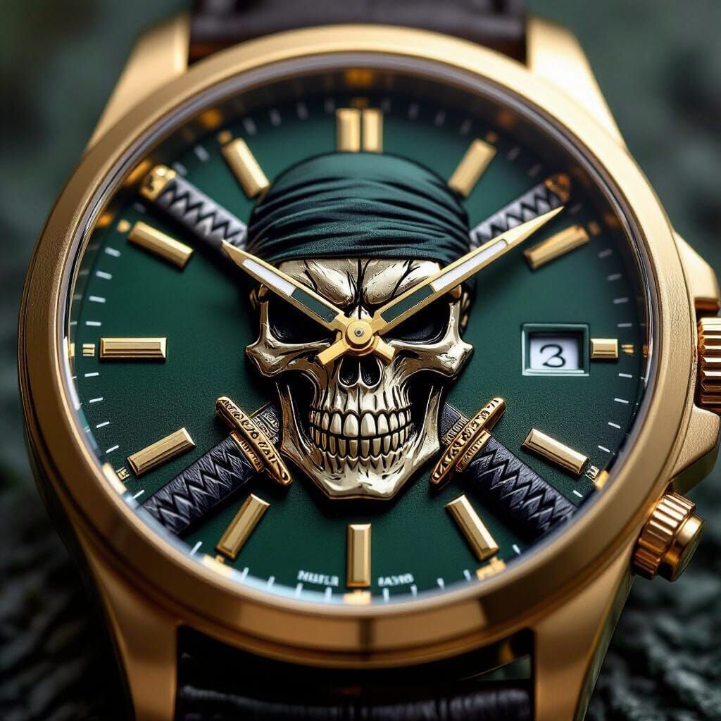 Photorealistic Zoro Inspired Watch with Skull Dial