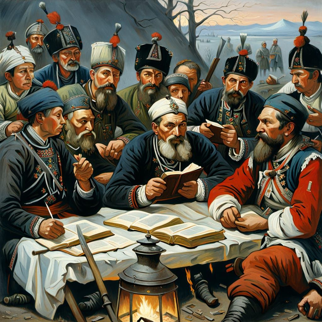 17th Century Ukrainian Cossacks Gather Around a Campfire