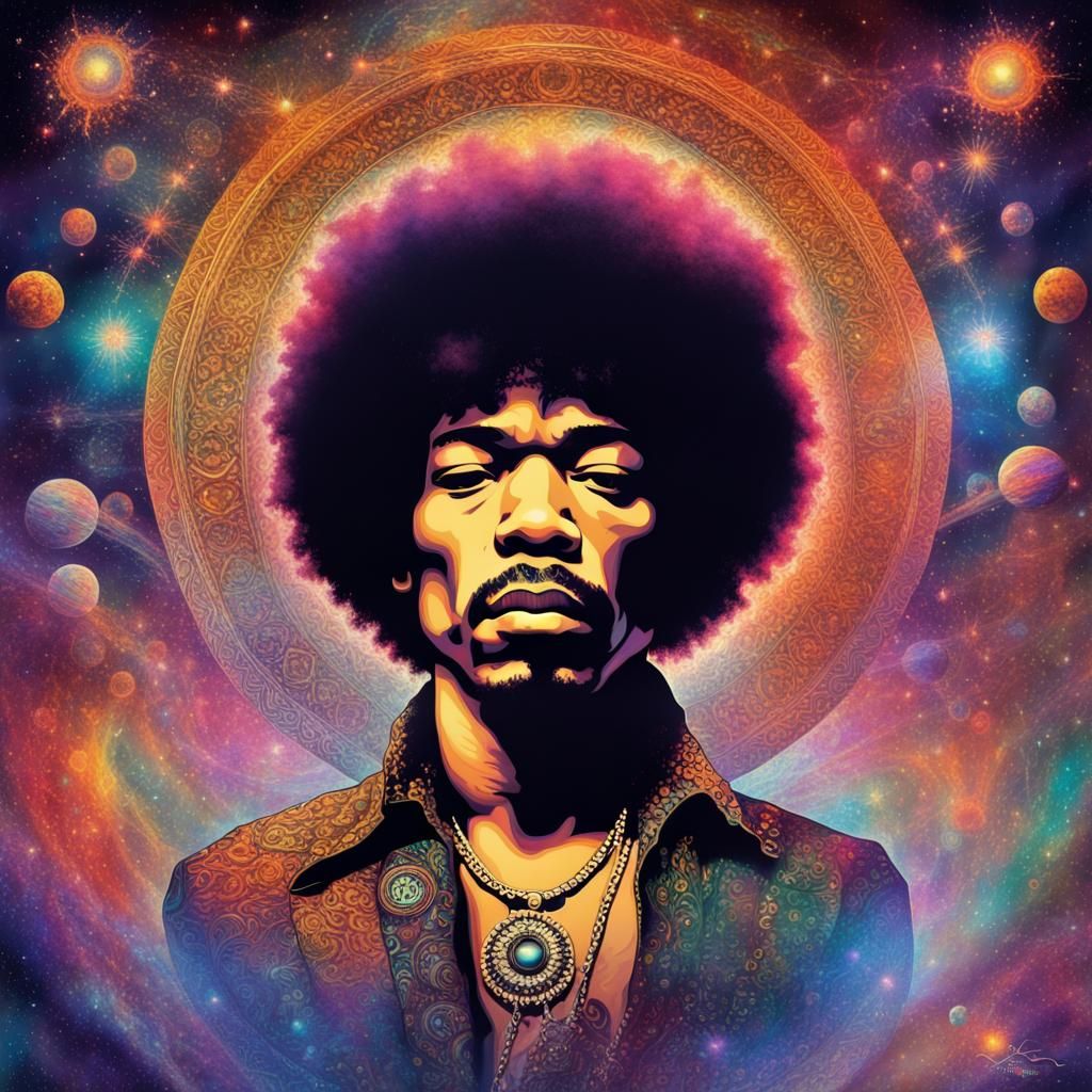 Holographic Jimi Hendrix: Cosmic Astral Illustration