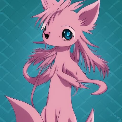 Cute Pink Axolotl in Anime Kawaii Style