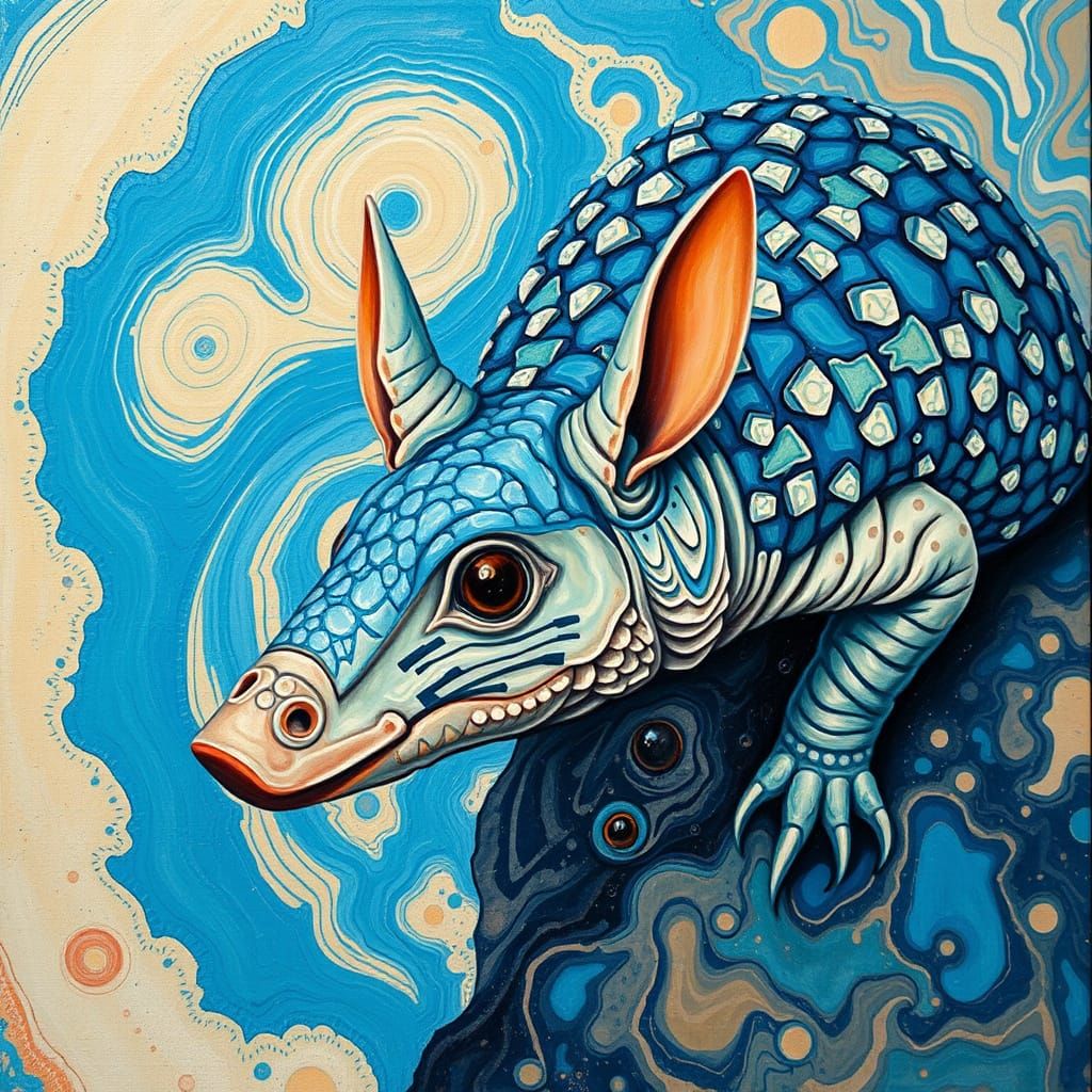 Armadillo in Fractal Landscape, Abstract Expressionist Art