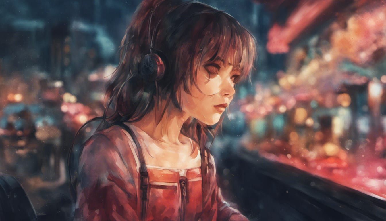 Hyperrealistic Pink-Skinned Girl with Antennae and Fruit