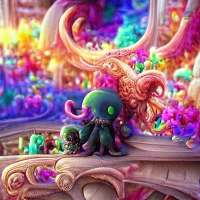 Detailed Colorful Art of a Cute Cthulhu