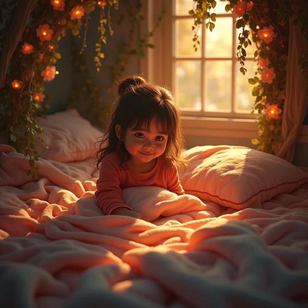 Dreamlike Girl Wakes in Mystical Bedroom