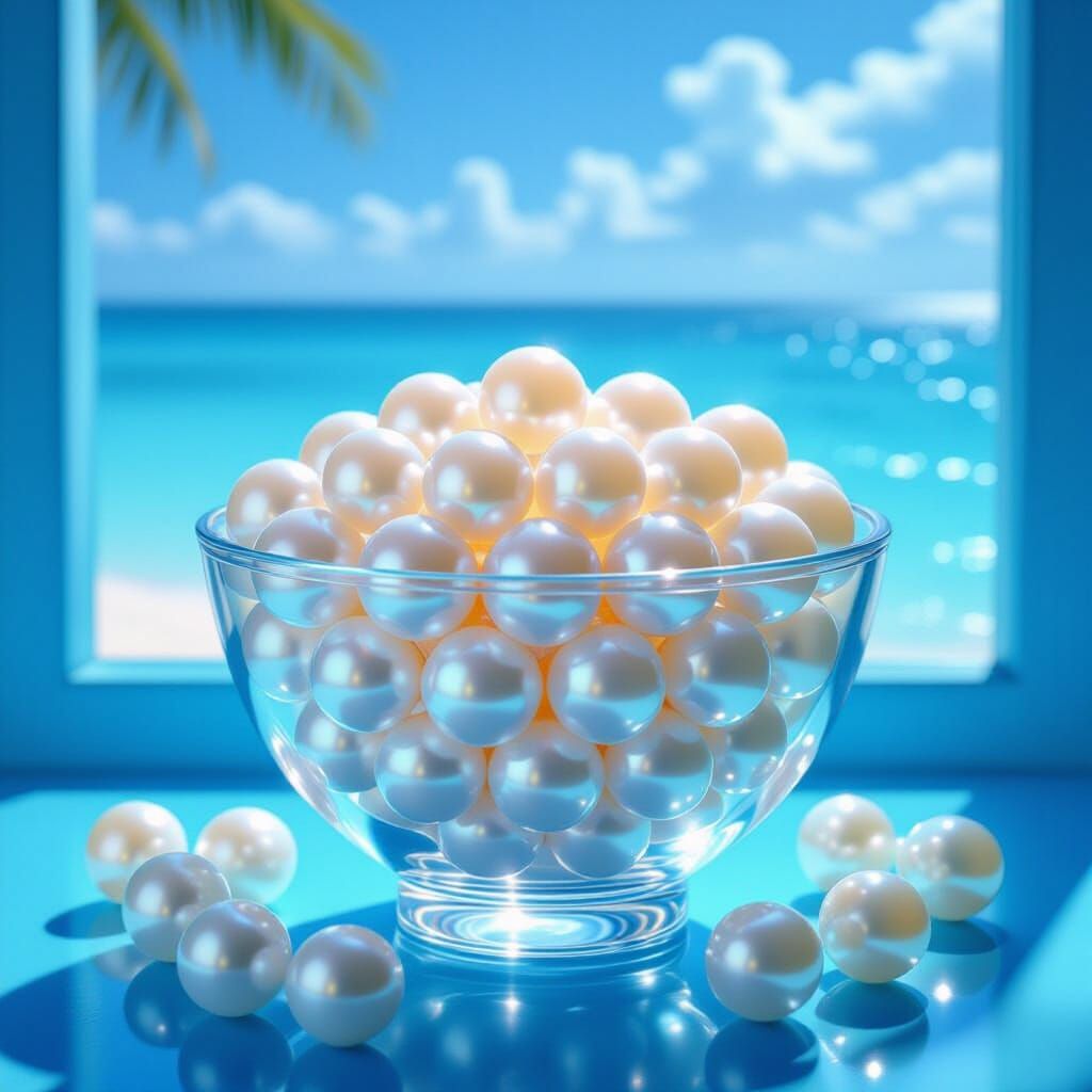 Pearls in Crystal Bowl: Iridescent Boba Collage