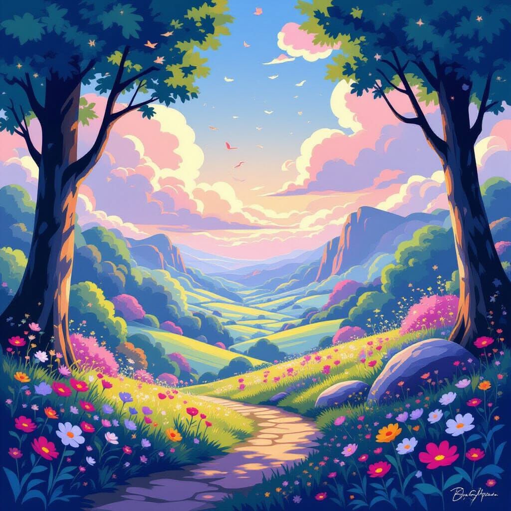 Magical Dreamlike Landscape in Studio Ghibli Style